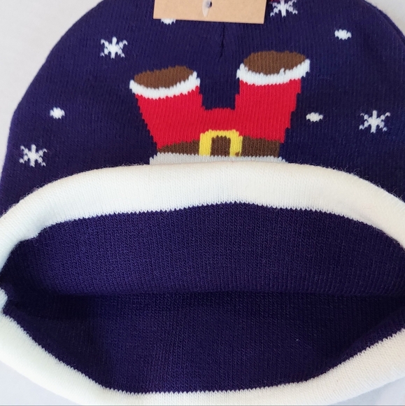 Christmas Beanie Hat Women Men Knit Navy Blue Pom Christmas Hat Beanie Winter - Picture 6 of 12